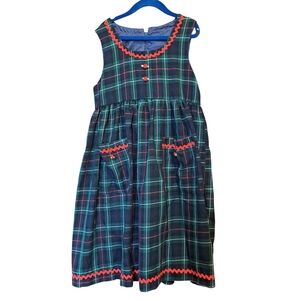 Handmade Plaid Dress with Red Trim Size Approx. 4-5T